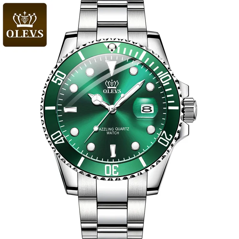 Новые мужские часы с зеленым водным привидением Кварцевые водонепроницаемые