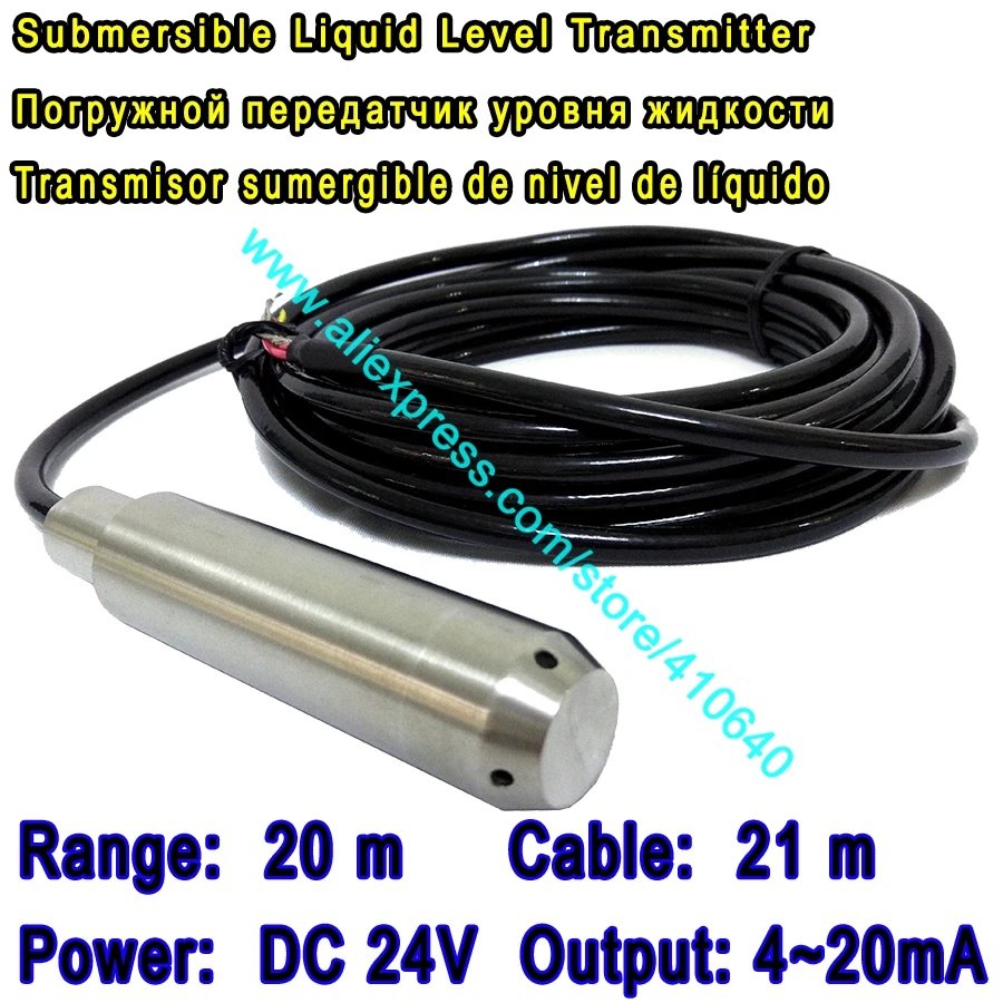 4 to 20 mA Output 20 m Range Water Level Transducer Probe DC 24 V Power 21 m Cablel Length Throw In Type Water Level Monitor
4 to 20 mA Output 20 m Range Water Level Transducer Probe DC 24 V Power 21 m Cablel Length Throw In Type Water Level Monitor