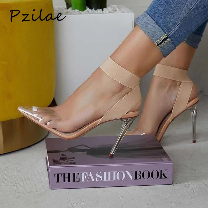 Señoras para mujer Tacones Altos Transparente Perspex Puntera en Punta Zapatos De Salón Talla Fiesta Nuevo