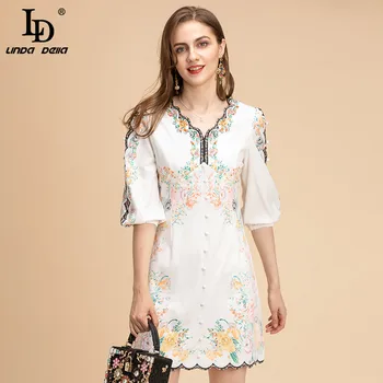 LD LINDA DELLA Fashion Designer Dress Women V-Neck Lantern Sleeve Beading Sequined Flower Print Summer Vintage Short Dresses
LD LINDA DELLA Fashion Designer Dress Women V-Neck Lantern Sleeve Beading Sequined Flower Print Summer Vintage Short Dresses
