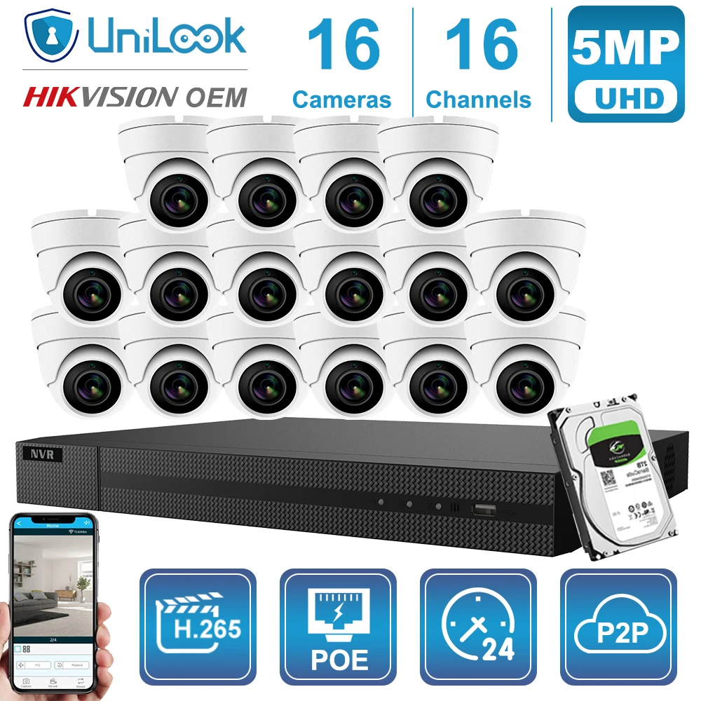 UnILook 16CH NVR 8/10/12/16Pcs 5MP Mini Dome POE IP Camera NVR Kit Security System Night Vision Motion Detection Onvif H.265 P2P
UnILook 16CH NVR 8/10/12/16Pcs 5MP Mini Dome POE IP Camera NVR Kit Security System Night Vision Motion Detection Onvif H.265 P2P