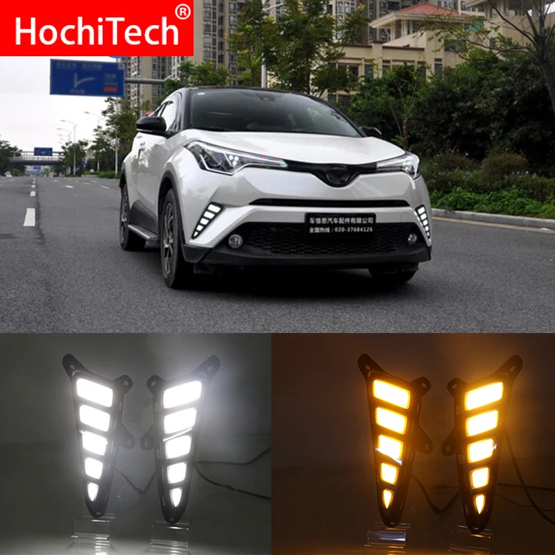 Мигающий светодиодный DRL Дневной светильник s для Toyota C-HR ЧР 2017 2018 2019 с желтым