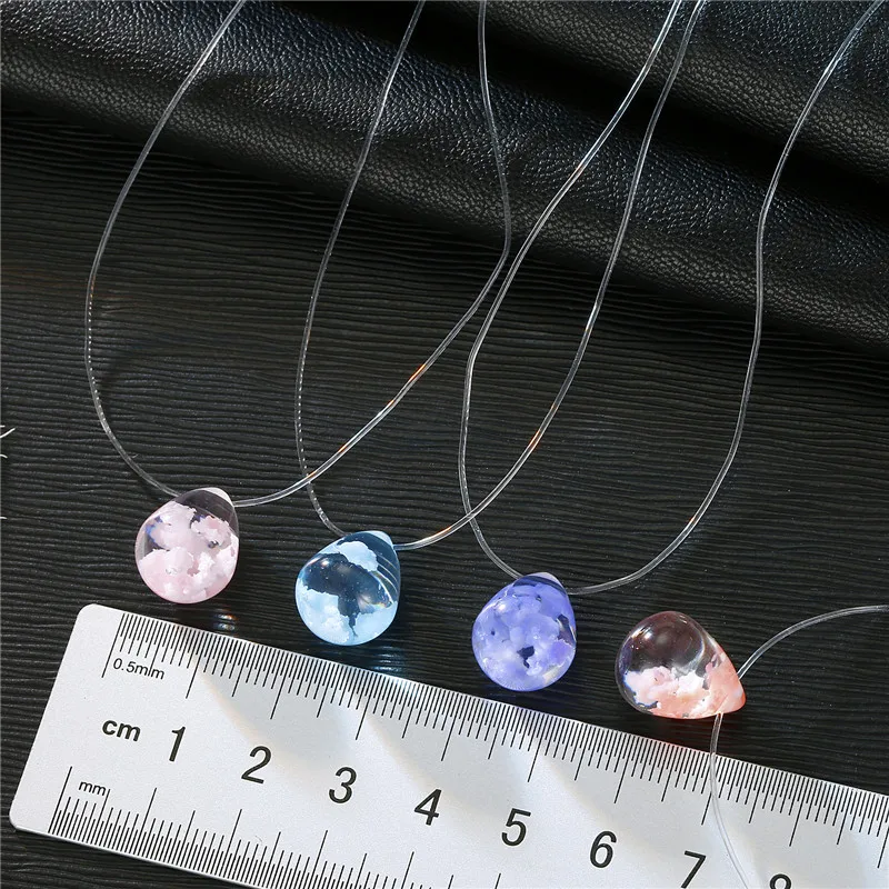 Mermaid Tear Necklaces Water Drop Crystal Choker Necklaces Transparent Fishing Line Invisible Chain Necklaces Collier Wholesale