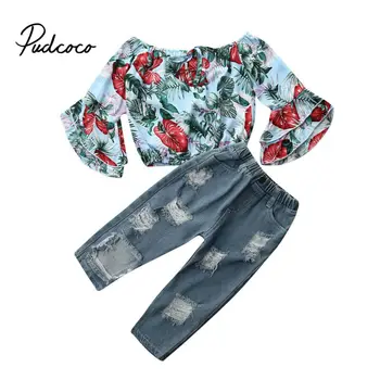 Newborn Kid Baby Girl clothes Slash neck Long sleeve Floral print Top Button Denim Pants Hole Jeans 2pcs Toddler cotton Outfit
Newborn Kid Baby Girl clothes Slash neck Long sleeve Floral print Top Button Denim Pants Hole Jeans 2pcs Toddler cotton Outfit