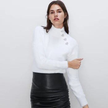 ZA Autumn Winter New Knit Sweater Ladies Fashion Heart-shaped Button Decoration High Collar Long-sleeved Casual Sweater Hot Sale 
ZA Autumn Winter New Knit Sweater Ladies Fashion Heart-shaped Button Decoration High Collar Long-sleeved Casual Sweater Hot Sale
