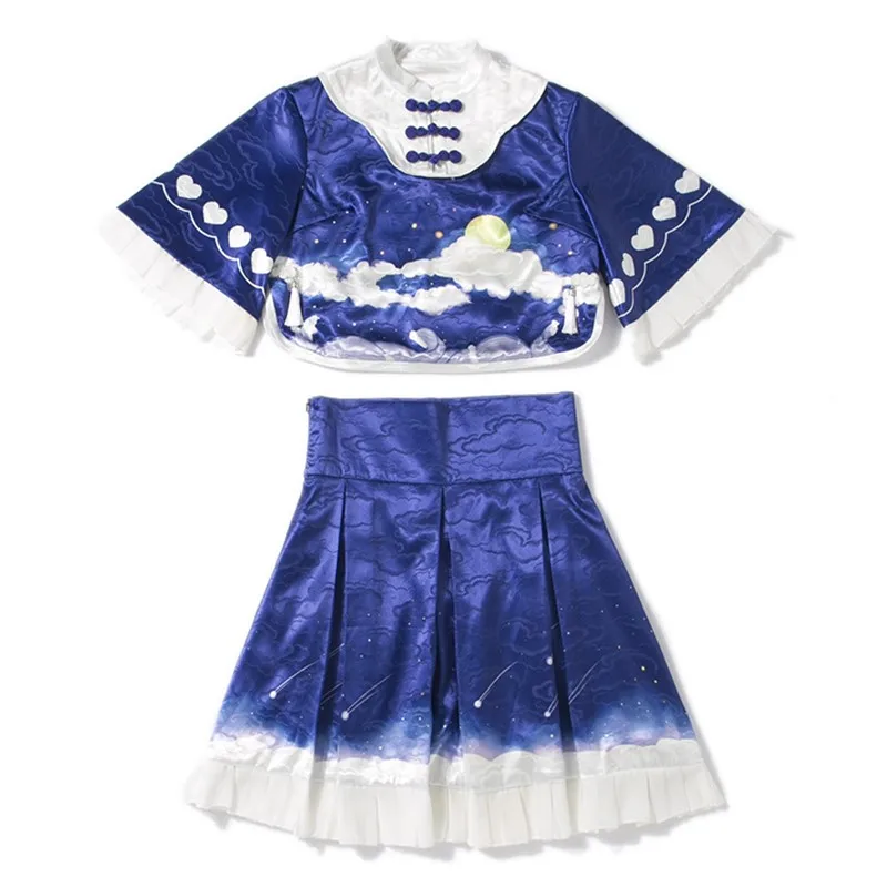 

Preppy style student Hanfu retro sweet lolita sets top+skirt victorian cute printing kawaii girl loli cos gothic lolita kimono