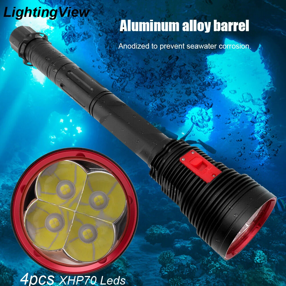Lightingview 15000LM Underwater 200m Lantern 4* XPH70 LED Scuba Diving Flashlight Torch Powered by 26650 Battery Lightingview 15000LM Underwater 200m Lantern 4* XPH70 LED Scuba Diving Flashlight Torch Powered by 26650 Battery
