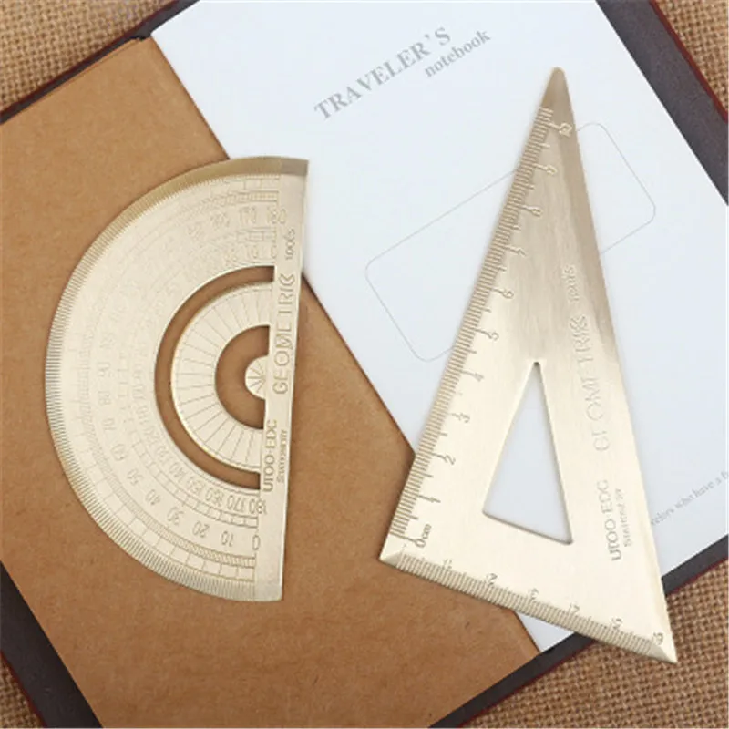 Brass triangle ruler retro semicircle protractor triangle plate drawing copper ruler
Brass triangle ruler retro semicircle protractor triangle plate drawing copper ruler