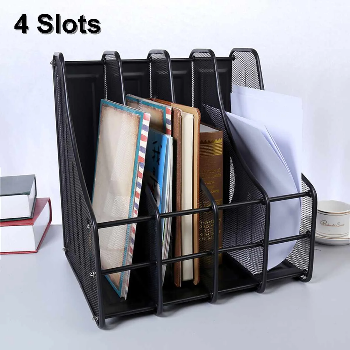 4 Column File Rack Organizer Holder Black Metal Mesh Letter Magazine Newspaper Tray for Desktop Office Storage
4 Column File Rack Organizer Holder Black Metal Mesh Letter Magazine Newspaper Tray for Desktop Office Storage