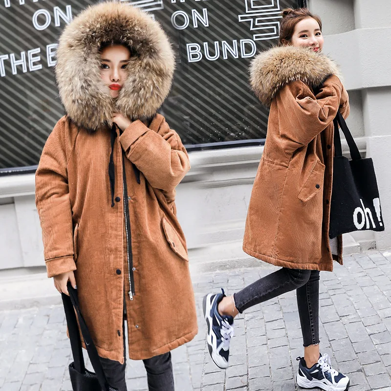 Quality Genuine Product Winter Korean-style Retro Mid-length Large Fur Collar Hooded Cotton-padded Clothes Women's Thick Corduro
Quality Genuine Product Winter Korean-style Retro Mid-length Large Fur Collar Hooded Cotton-padded Clothes Women's Thick Corduro