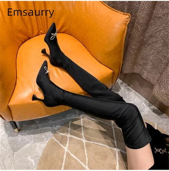 Sexy Crystal Bowtie Over The Knee Boots Woman Point Toe Goblet Heel Thigh High Boots Stretch Fabric Runway Boots Women 
Sexy Crystal Bowtie Over The Knee Boots Woman Point Toe Goblet Heel Thigh High Boots Stretch Fabric Runway Boots Women