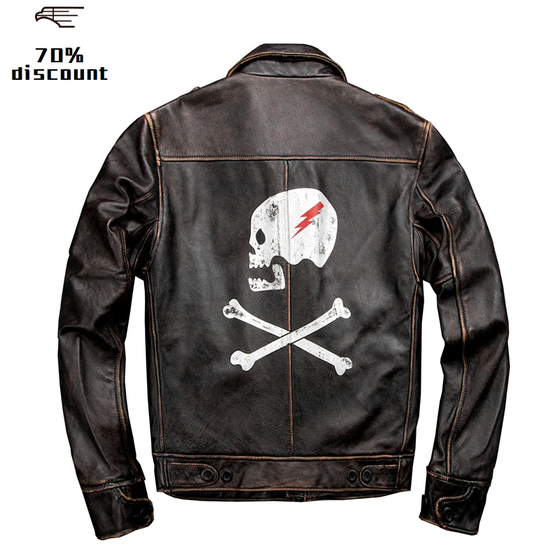 2020 Vintage Brown Men Skulls Pattern Leather Jacket Plus Size XXXXL Genuine Cowhide Russian Winter Slim Fit Leather Coat
2020 Vintage Brown Men Skulls Pattern Leather Jacket Plus Size XXXXL Genuine Cowhide Russian Winter Slim Fit Leather Coat
