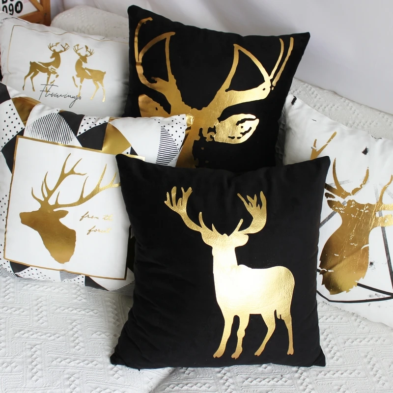 Elk Deer Gold FOIL Cushion Cover pillowcase 45 cm Square Fashion Home Decoration black white
Elk Deer Gold FOIL Cushion Cover pillowcase 45 cm Square Fashion Home Decoration black white