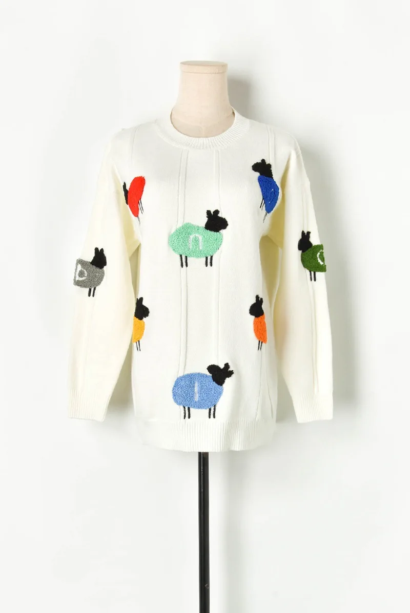 2019 autumn white/purple new small sheep embroidery pattern long-sleeved knit sweater long sleeves pullovers 33
2019 autumn white/purple new small sheep embroidery pattern long-sleeved knit sweater long sleeves pullovers 33