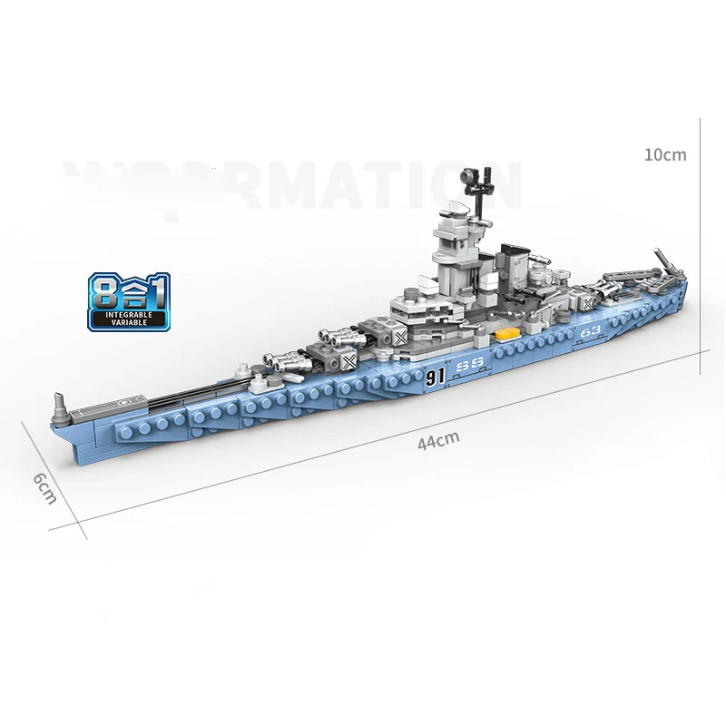 838pcs 8in1 Military Missouri Battleship Building Blocks Model Compatible Legoingly WW2 Ship Bricks Toys for Children
838pcs 8in1 Military Missouri Battleship Building Blocks Model Compatible Legoingly WW2 Ship Bricks Toys for Children