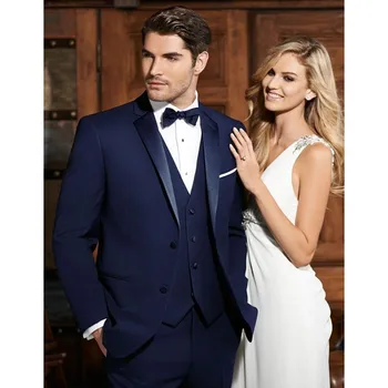 Custom Made Groomsmen Notch Satin Lapel Groom Tuxedos Navy Blue Men Suits Wedding Best Man Blazer (Jacket+Pants+Vest) B945
Custom Made Groomsmen Notch Satin Lapel Groom Tuxedos Navy Blue Men Suits Wedding Best Man Blazer (Jacket+Pants+Vest) B945