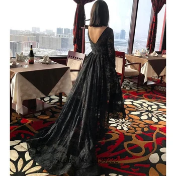 Black Lace V Neck Evening Dresses Prom High Low Long Sleeves Saudi Arabic Vestidos De Fiesta De Noche Robe De Soiree Plus Size 
Black Lace V Neck Evening Dresses Prom High Low Long Sleeves Saudi Arabic Vestidos De Fiesta De Noche Robe De Soiree Plus Size