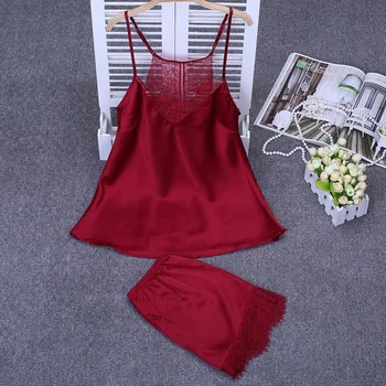 Sexy Pajamas for Women Lingerie Lace Silk Pyjama Femme Ladies Sleepwear Shorts Pyjamas Pink Women Clothing V-Neck pajama set 
Sexy Pajamas for Women Lingerie Lace Silk Pyjama Femme Ladies Sleepwear Shorts Pyjamas Pink Women Clothing V-Neck pajama set