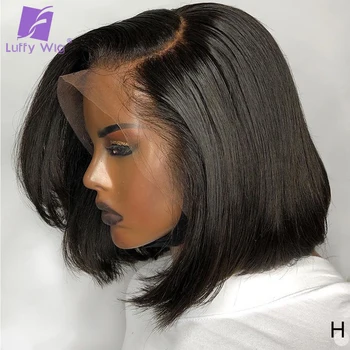 

13x6 Lace Front Human Hair Wigs Glueless Straight Bob Wig Short 150density PrePlucked Bleached Knots Remy Brazilian LUFFY