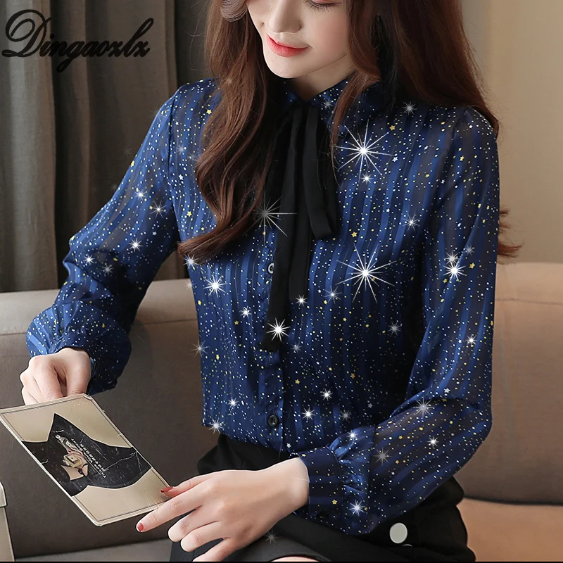 Dingaozlz Women Blouse 2019 Korean fashion Chiffon Shirts Bow tie Long sleeve Tops Office lady Printed clothing
Dingaozlz Women Blouse 2019 Korean fashion Chiffon Shirts Bow tie Long sleeve Tops Office lady Printed clothing