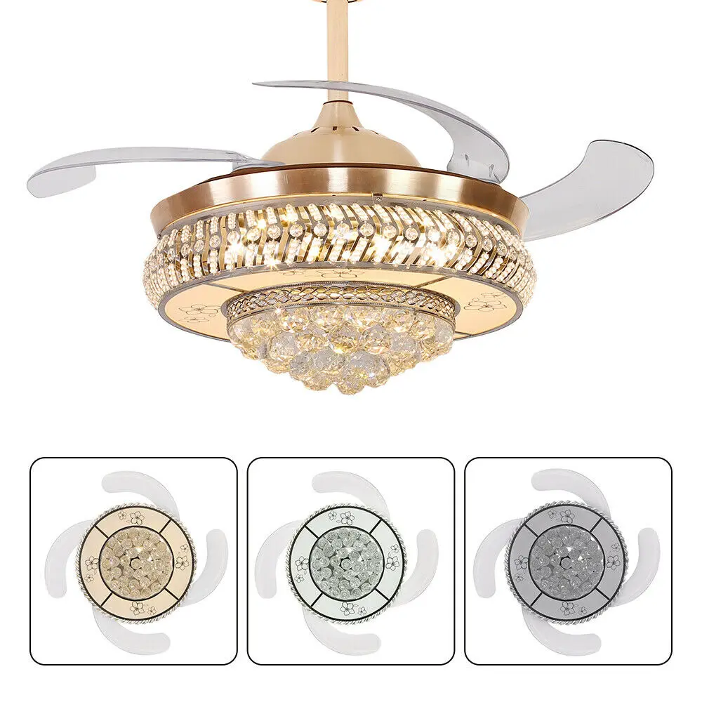 OUKANING Modern Retractable Crystal Ceiling Fan with Light and Remote Control LED Ceiling Light Chandelier Ceiling Fan OUKANING Modern Retractable Crystal Ceiling Fan with Light and Remote Control LED Ceiling Light Chandelier Ceiling Fan
