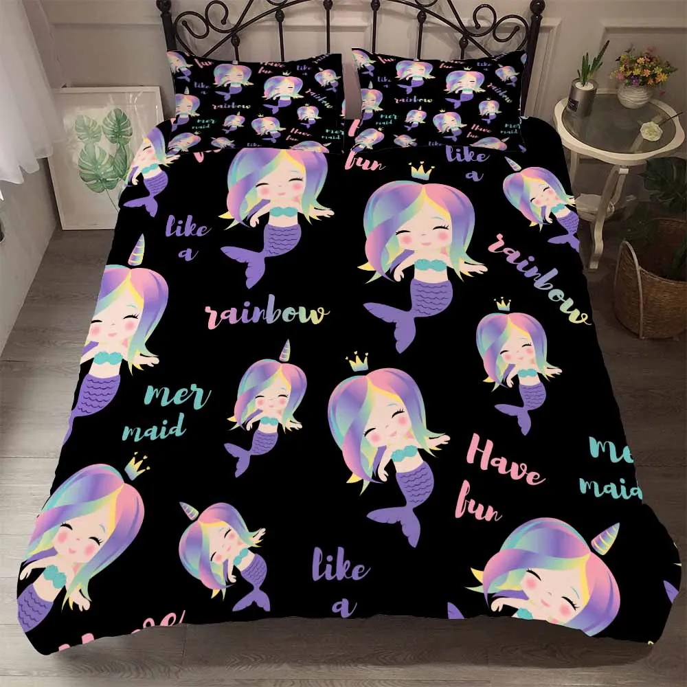 Home Textile Bedding Sets Pretty Rainbow Mermaid Bed Comforter Set Single Double Duvet Cover Girl Bedroom Quilt Cover Pillowcase
Home Textile Bedding Sets Pretty Rainbow Mermaid Bed Comforter Set Single Double Duvet Cover Girl Bedroom Quilt Cover Pillowcase