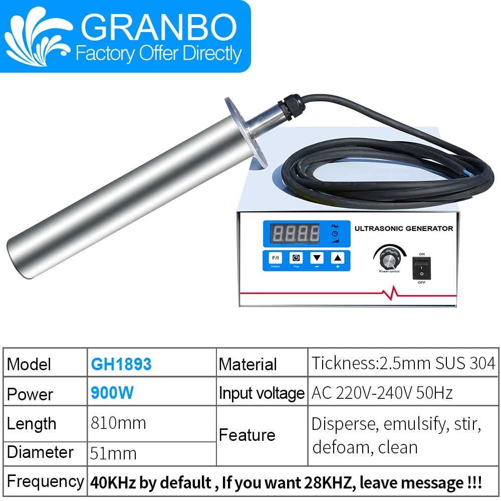 Granbo 900W Ultrasonic Cleaning Machine Immersible Vibration Rod Stainless Steel For Injector Engine Auto Parts Medical Lab
Granbo 900W Ultrasonic Cleaning Machine Immersible Vibration Rod Stainless Steel For Injector Engine Auto Parts Medical Lab