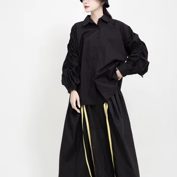 Women Spring Autumn 2020 New Style Drawstring Pleated Shirt Temperament Turn Down Collar Long Sleeve Blouse Loose Big Size
Women Spring Autumn 2020 New Style Drawstring Pleated Shirt Temperament Turn Down Collar Long Sleeve Blouse Loose Big Size
