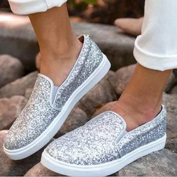 Women Bling Glitter Flat Shoes Platform Ladies Elastic Band Woman Spring Female Creepers Casual Shine Flats Shoe 2020 New 
Women Bling Glitter Flat Shoes Platform Ladies Elastic Band Woman Spring Female Creepers Casual Shine Flats Shoe 2020 New