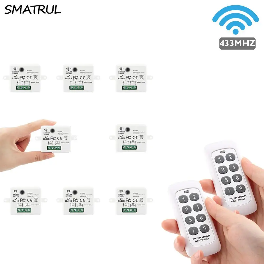 SMATRUL Mini Wireless Smart Switch Light Electrical 433MHZ RF 8 Key Remote Control Relay Receiver Home Led Lamp ON/OFF 220V
SMATRUL Mini Wireless Smart Switch Light Electrical 433MHZ RF 8 Key Remote Control Relay Receiver Home Led Lamp ON/OFF 220V
