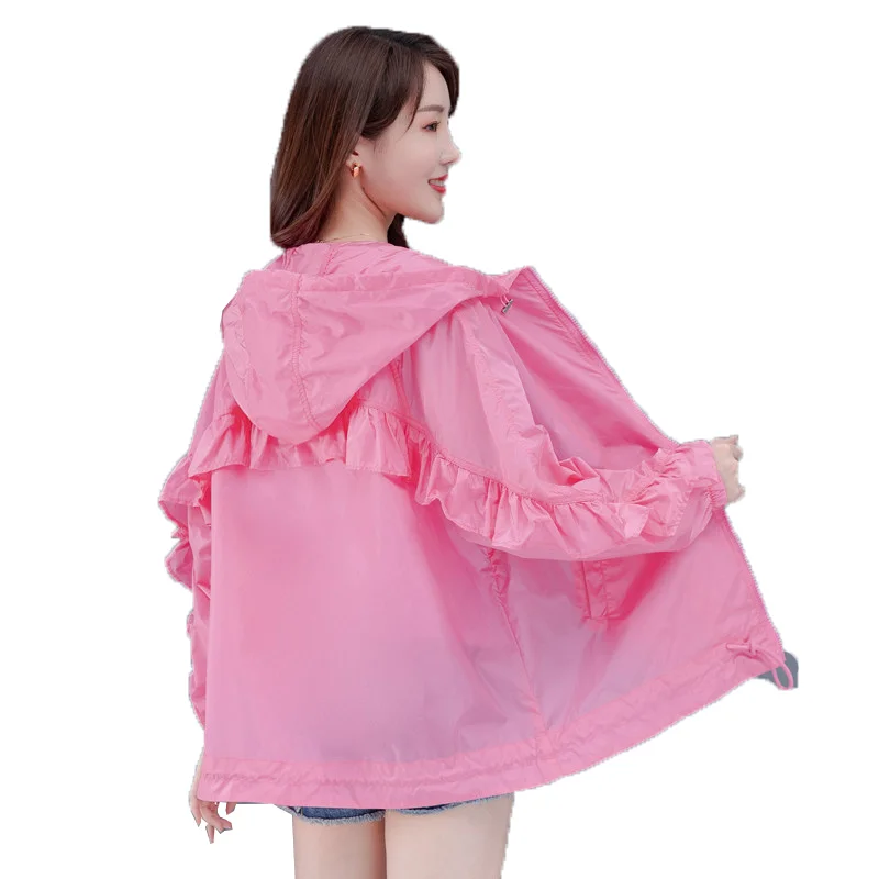 Женская летняя куртка, новинка 2021, одежда с длинным рукавом для защиты от солнца, женские свободные тонкие куртки с оборками, универсальные повседневные топы B998