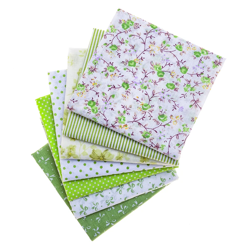 

Pure cotton DIY handmade materials, a pack of 7 pieces of 50CMX50CM / 25CMX25CM, new green printed fabric