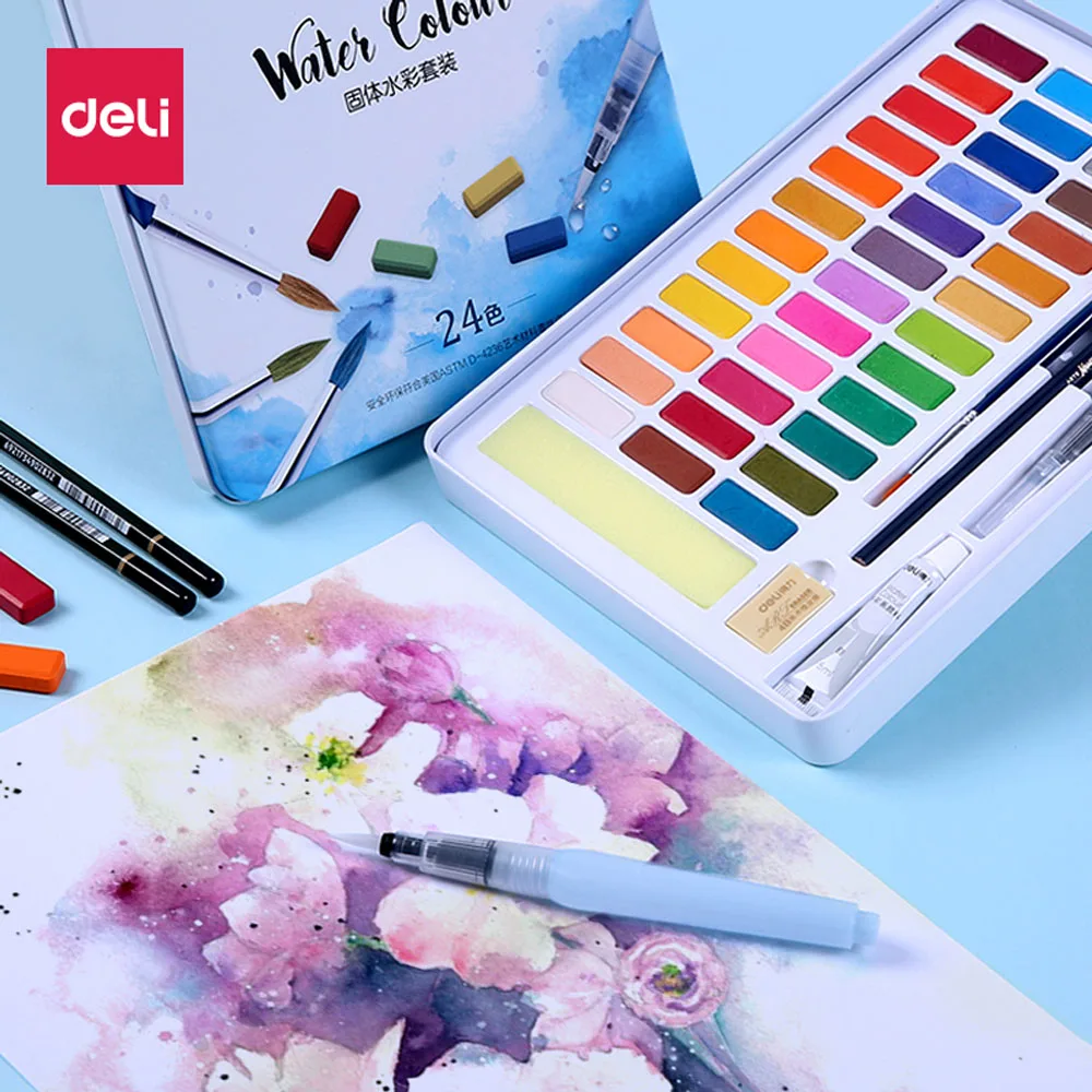 Deli Watercolor Paint Set 24/36 Color Solid Portable Box Beginner Gouache Hand painting Children Stationery set Graffiti Tools
Deli Watercolor Paint Set 24/36 Color Solid Portable Box Beginner Gouache Hand painting Children Stationery set Graffiti Tools