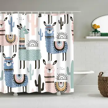 Waterproof Thicken White Shower Curtain Colored Cartoon Alpaca Cactus Mildew Proof Bath Tub Shower Curtain with 12 pcs Hooks
Waterproof Thicken White Shower Curtain Colored Cartoon Alpaca Cactus Mildew Proof Bath Tub Shower Curtain with 12 pcs Hooks