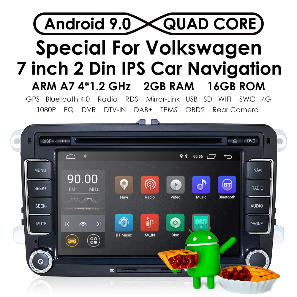 Clearance Quad Cord Android 9.0 7 Inch Car DVD GPS radio player for Volkswagen golf 5 touran passat B6 B7 Lavida polo tiguan Skoda 1