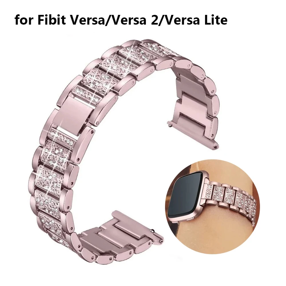 

Bling Smart Watch Replacement Bands for Fitbit Versa/Versa 2 Straps for Women Dressy Metal Bracelet Jewlery Wristband Rose Pink