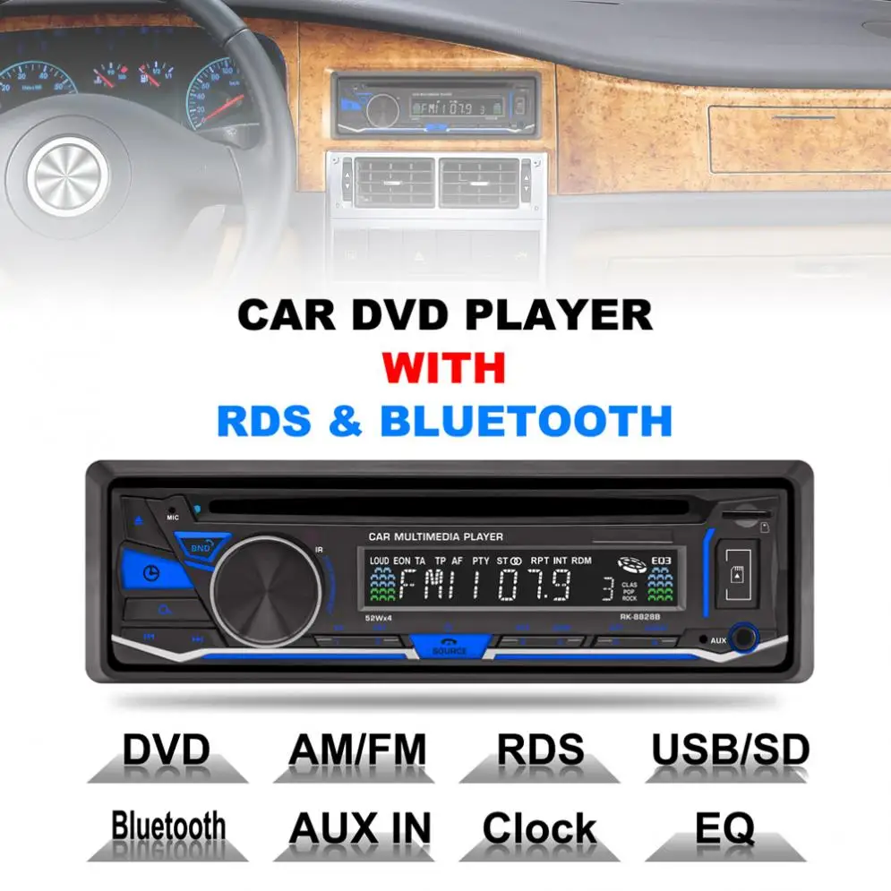 RK-8828B 12V 1 Din Bluetooth Car DVD player Support VCD/SD/USB/AUX Built-in AM/FM/RDS Radio Stereo New
RK-8828B 12V 1 Din Bluetooth Car DVD player Support VCD/SD/USB/AUX Built-in AM/FM/RDS Radio Stereo New