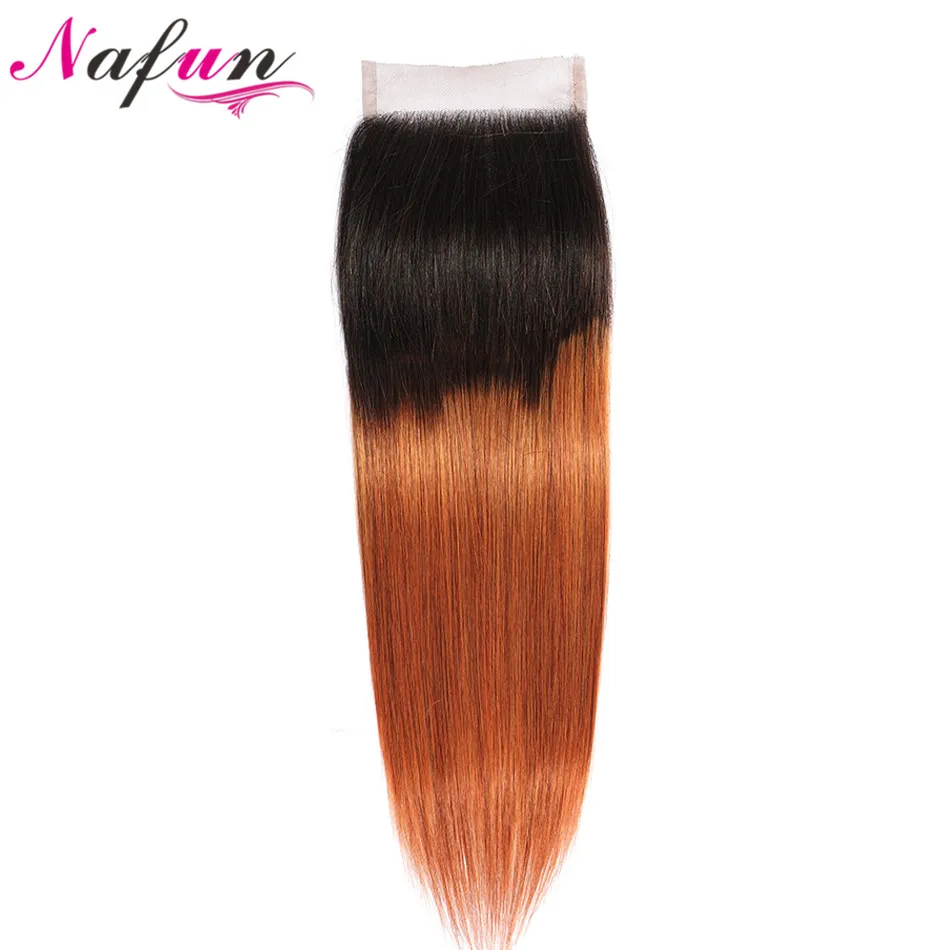 NAFUN Straight 4x4 Lace Closure #T1B/30 Indian Hair Pre-colored Non Remy Ombre Color 100% Human Extensions | Шиньоны и парики