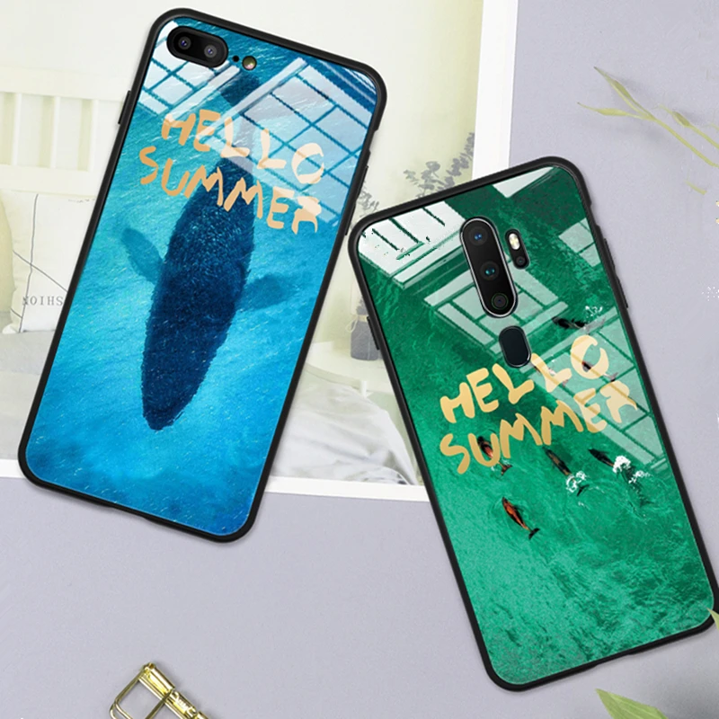 

Strap & Case For OPPO F11 F7 F9 F5 YOUTH F3 Plus Green ocean Hard Glass Cover For OPPO F11 Pro f5 f7 f9 Pro F3 Lite Casing