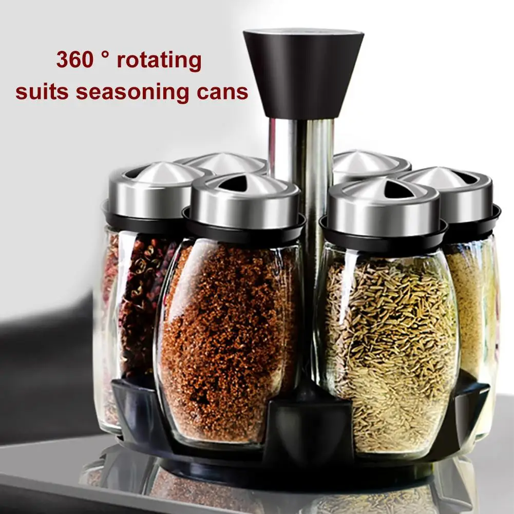 

6Pcs Kitchen Rotating Glass Spices Bottles Salt Pepper Storage Spice Rack New porta tempero для специй jar коробочки для специй