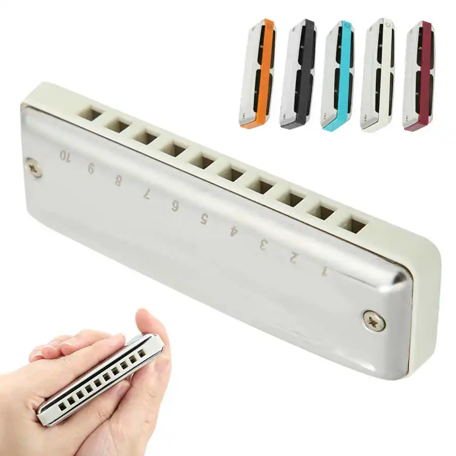 Blues Harmonica 10-Hole Mouthorgan Ab/F/G/Eb/Db Key Portable Wind Instrument High Gloss Waterproof Blues Harmonica