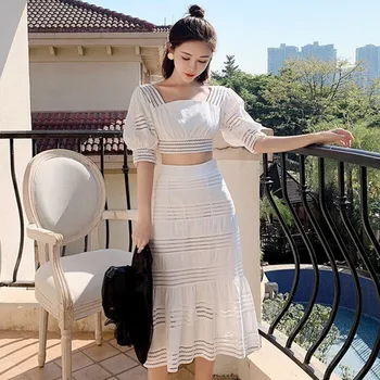 2020 Summer Sweet Women‘s Two Piece Suit Hollowing Out Patchwork Exposed Navel Short Tops+Bow Lace up Fishtail Skirt Suit
2020 Summer Sweet Women‘s Two Piece Suit Hollowing Out Patchwork Exposed Navel Short Tops+Bow Lace up Fishtail Skirt Suit