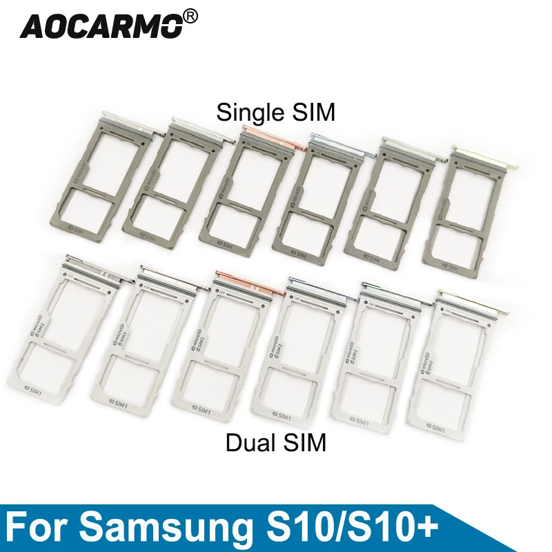 

Aocarmo For Samsung Galaxy S10 / S10+ S10plus Single/Dual Metal Plastic Nano Sim Card Tray MicroSD Slot Holder SM-G9730 G9750