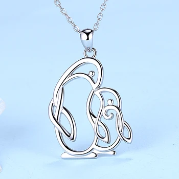 

Strollgirl new 100% 925 Sterling Silver Cute Penguin Mom and Kid Animal Pendant Necklace 2020 woman Fine Jewelry Mother Day Gift