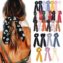 2019 boêmio polka dot floral impresso fita arco cabelo scrunchies feminino elástico faixa de cabelo rabo de cavalo cachecol laços de cabelo acessórios(China)