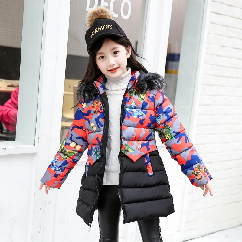 

Winter jacket Fashion Kids Down Jacket For Girls Warm Fur Hooded Thick Coat Girls Cool Cold Girl Clothes For Female Cloths 3-9T