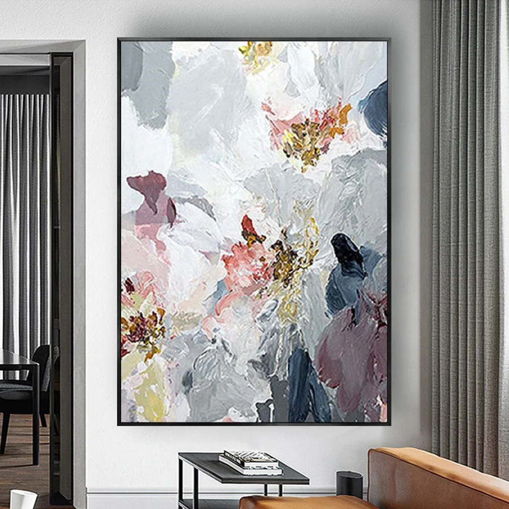 

100% Hand Painted Oil Painting On Canvas Wall Art Huge Size Gold White Leaf Abstract Flower Picture For Living Room Decor Mural