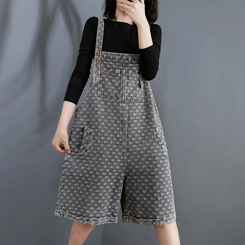 #1519 Summer Denim Overalls For Women Polka Dot Printed Denim Playsuits Loose Casual Vintage Jeans Overalls Wide Leg Playsuit
#1519 Summer Denim Overalls For Women Polka Dot Printed Denim Playsuits Loose Casual Vintage Jeans Overalls Wide Leg Playsuit