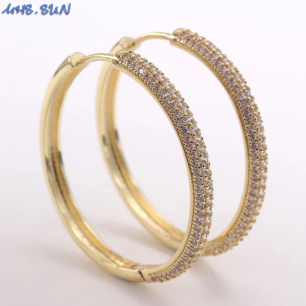 

MHS.SUN Fashion Women Cubic Zircon Jewelry Gold Color Big Hoop Earrings For Female Party Luxury CZ Crystal Stones Earrings 1pair