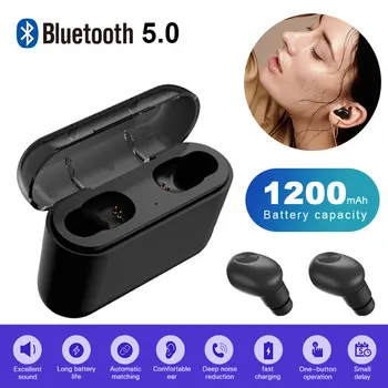 Wireless Bluetooth Headset 5.0 with charging bin Bingli BL1TWS binaural mini call in-ear earphones Black 1200mAh two-color model 
Wireless Bluetooth Headset 5.0 with charging bin Bingli BL1TWS binaural mini call in-ear earphones Black 1200mAh two-color model